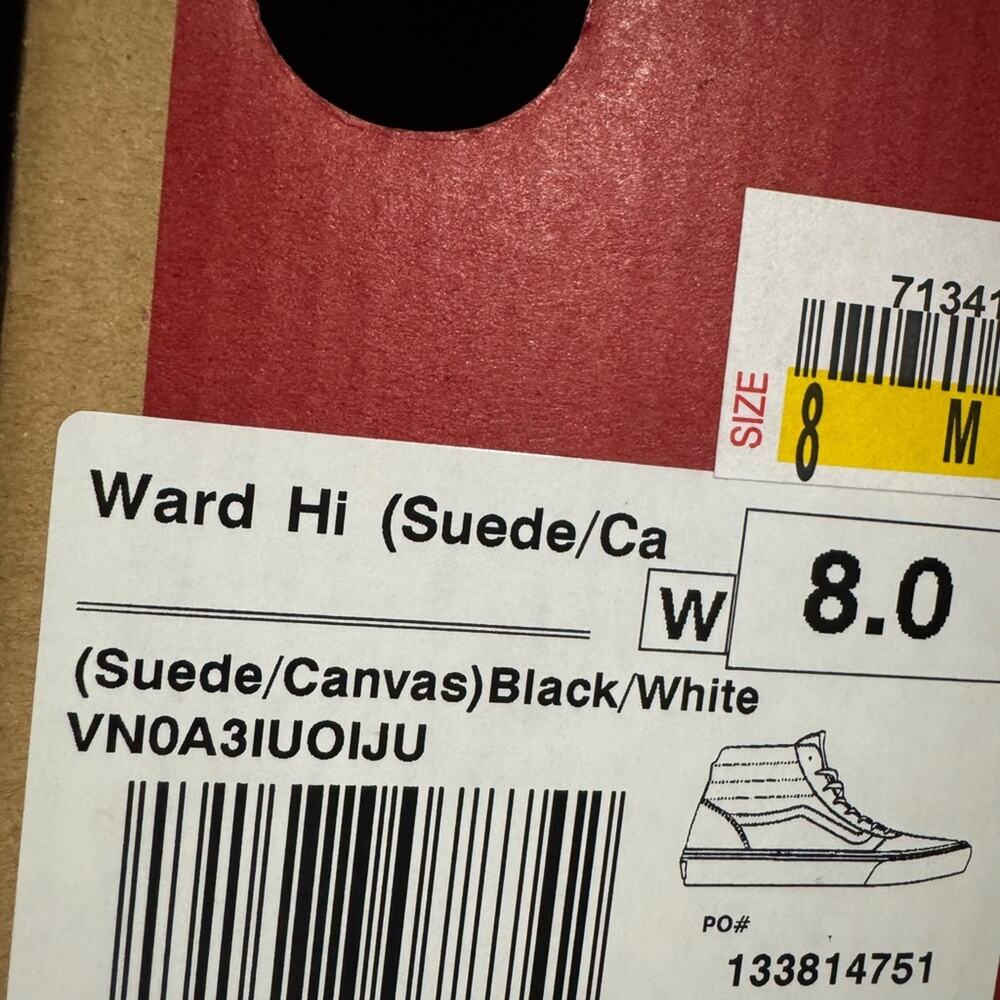 Vans Ward Hi top Suede Canvas Sneakers 8 M suede canvas black and white shoes - Picture 4 of 5